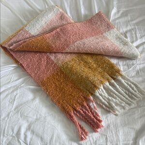 Pink and Gold Fringed Scarf